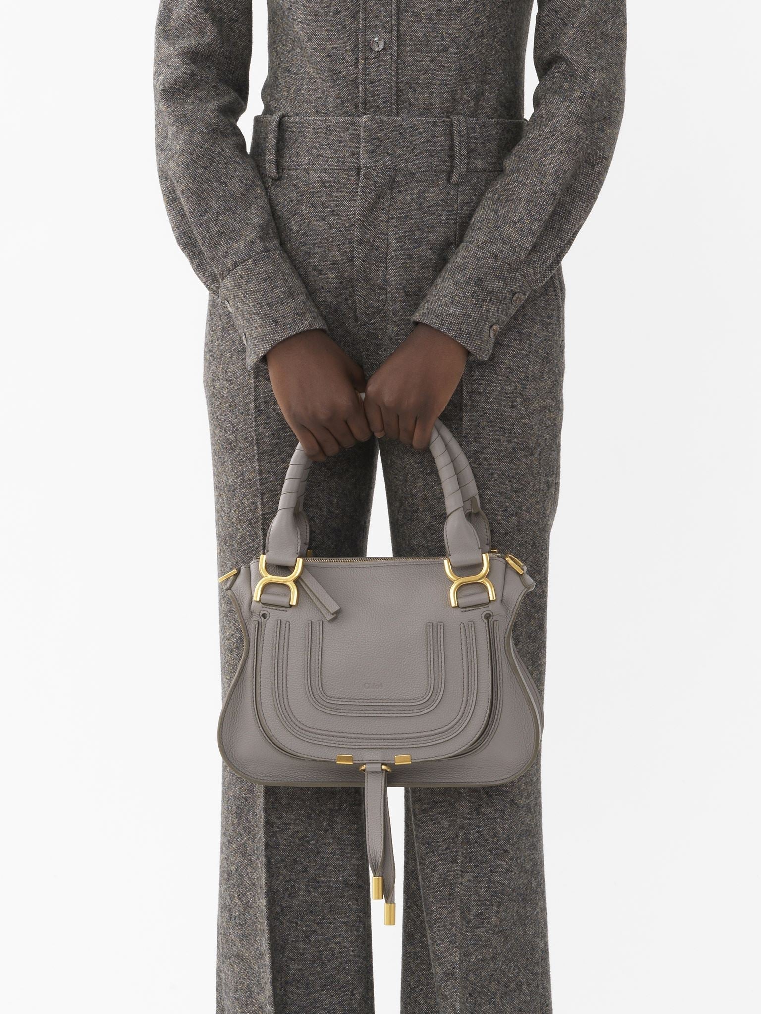 Petit sac double porté Marcie en cuir - Cashmere Grey