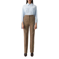 Pantalon en lin laine et cachemire Check Prince de Galles - Brown