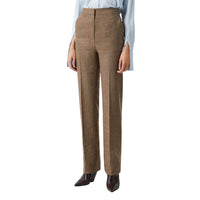 Pantalon en lin laine et cachemire Check Prince de Galles - Brown