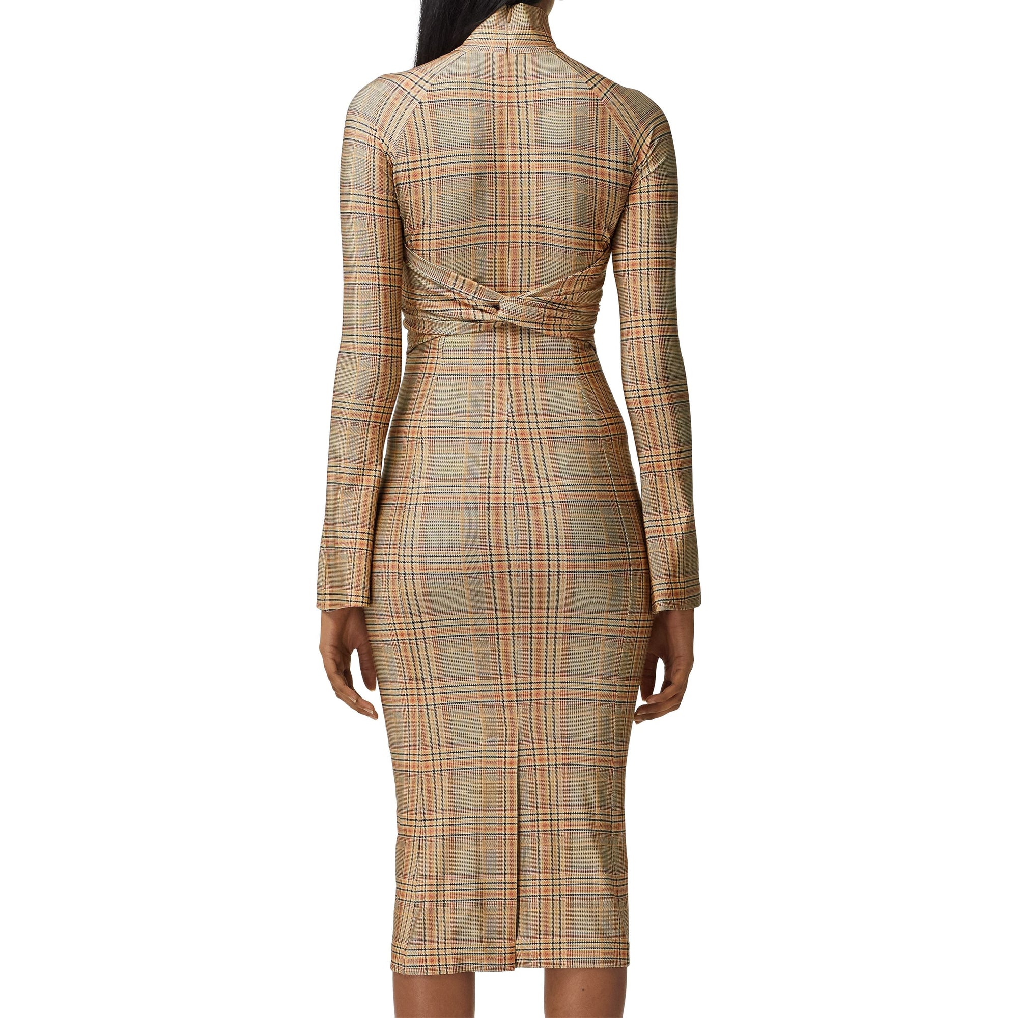 Robe en jersey stretch Check avec découpe - Dark Honey