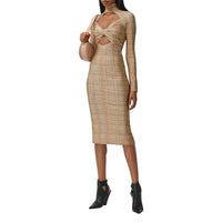 Robe en jersey stretch Check avec découpe - Dark Honey