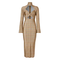 Robe en jersey stretch Check avec découpe - Dark Honey