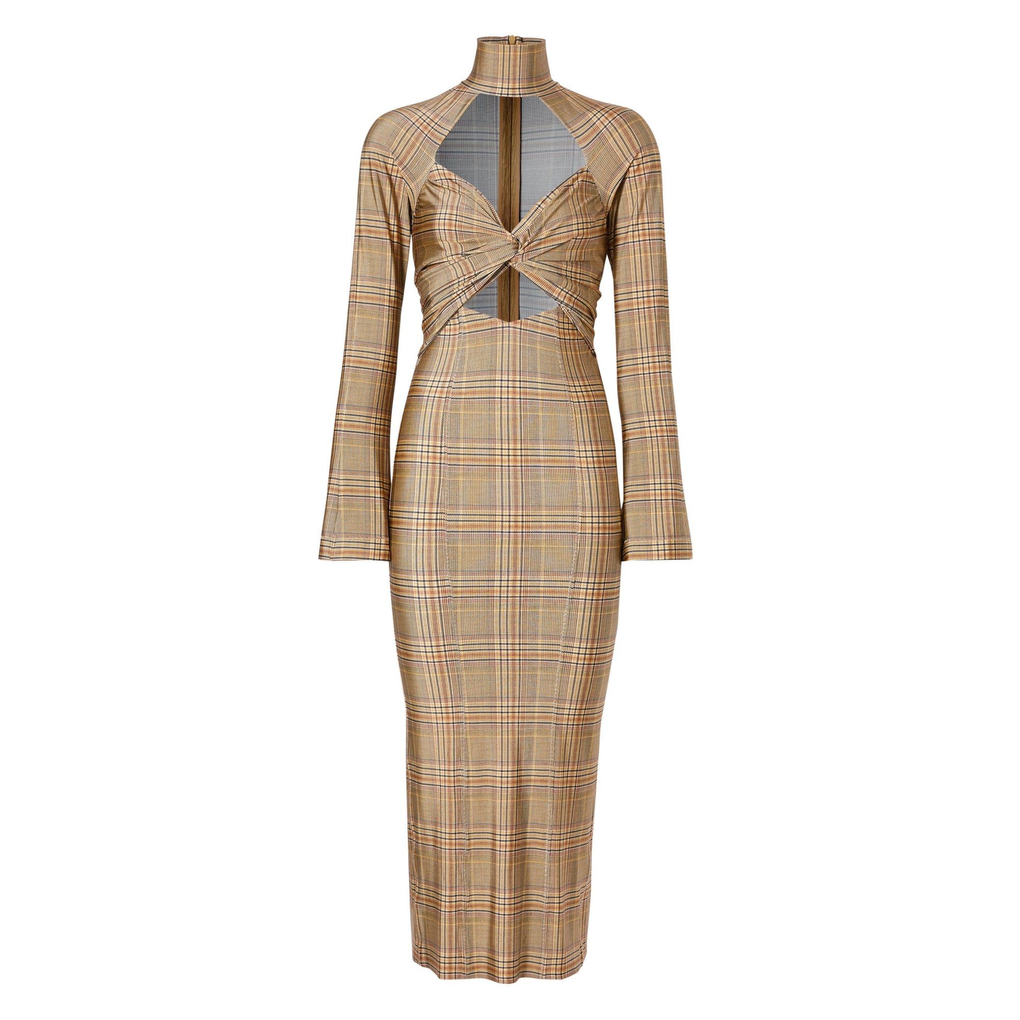 Robe en jersey stretch Check avec découpe - Dark Honey