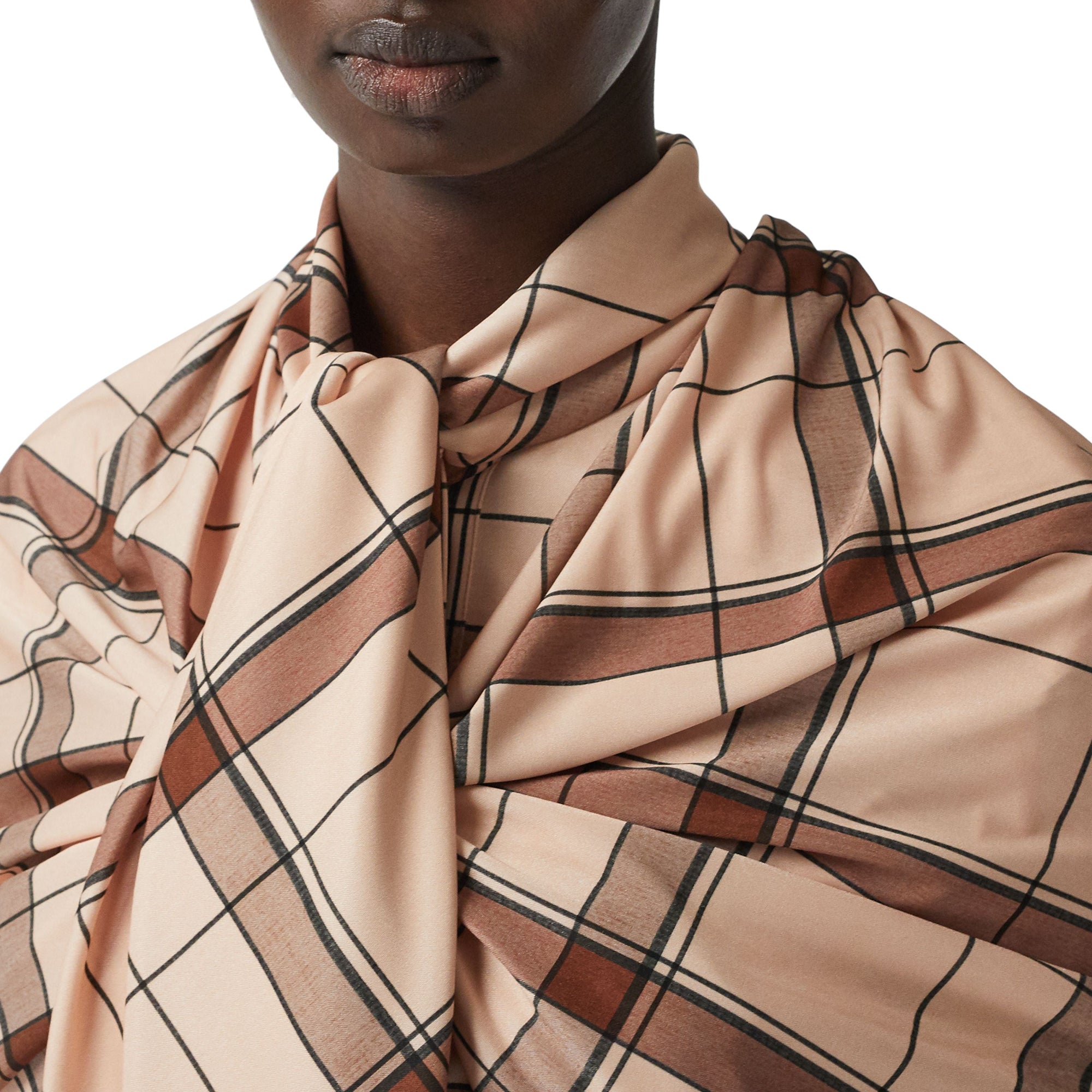 Chemise à col lavallière drapée Check - Blush Pink Check