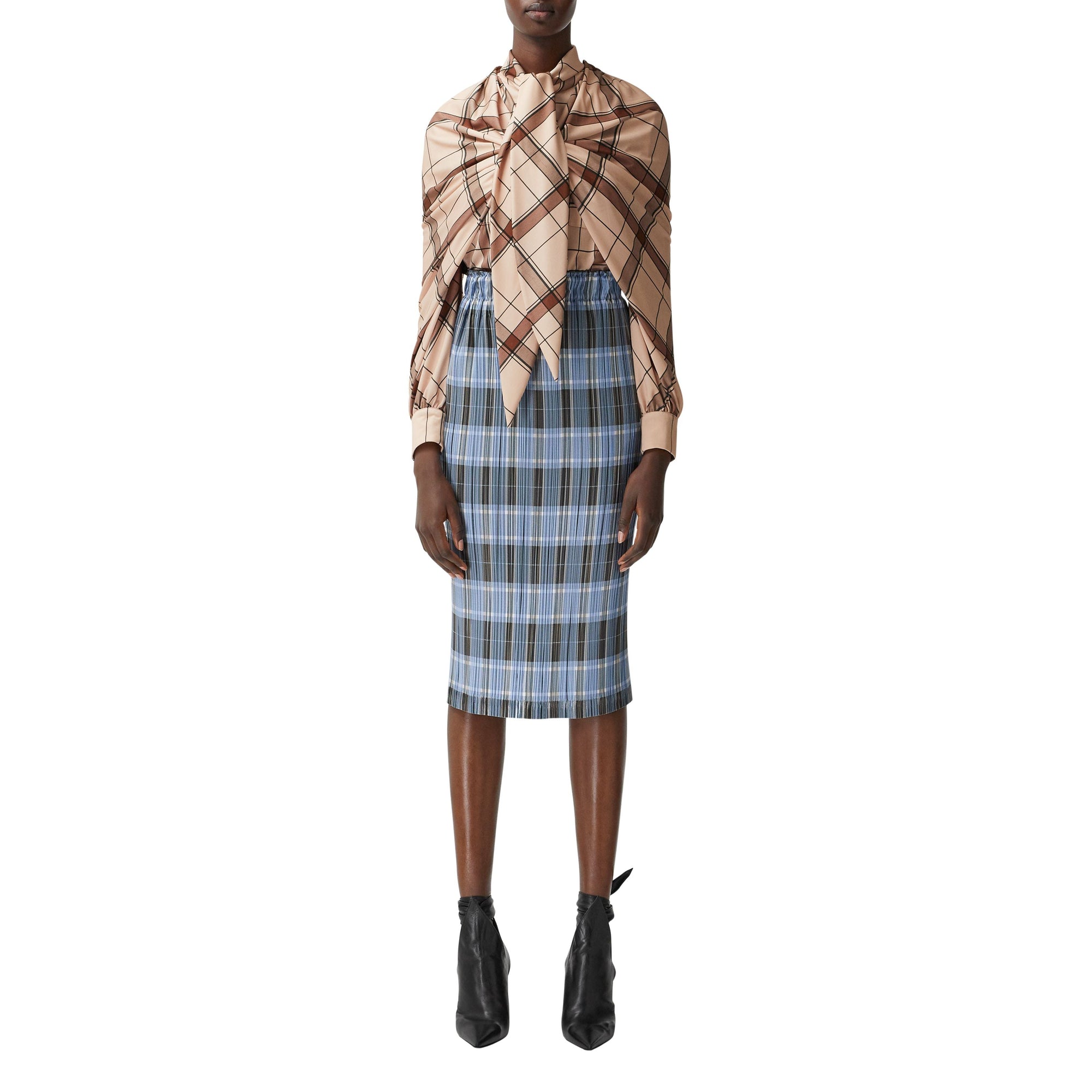 Chemise à col lavallière drapée Check - Blush Pink Check