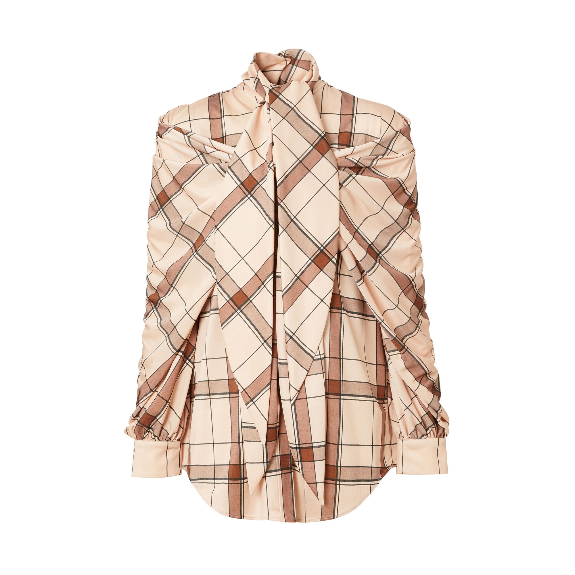 Chemise à col lavallière drapée Check - Blush Pink Check