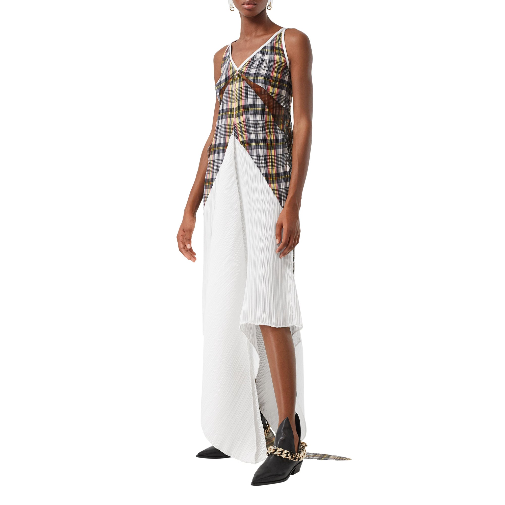 Robe plissée en satin avec Check - Canary Yellow Check