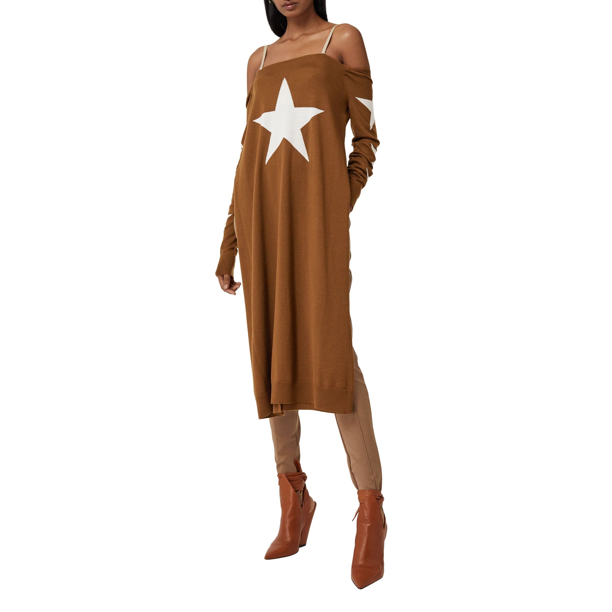 Robe pull déstructurée en laine à motif étoilé - Mahogany