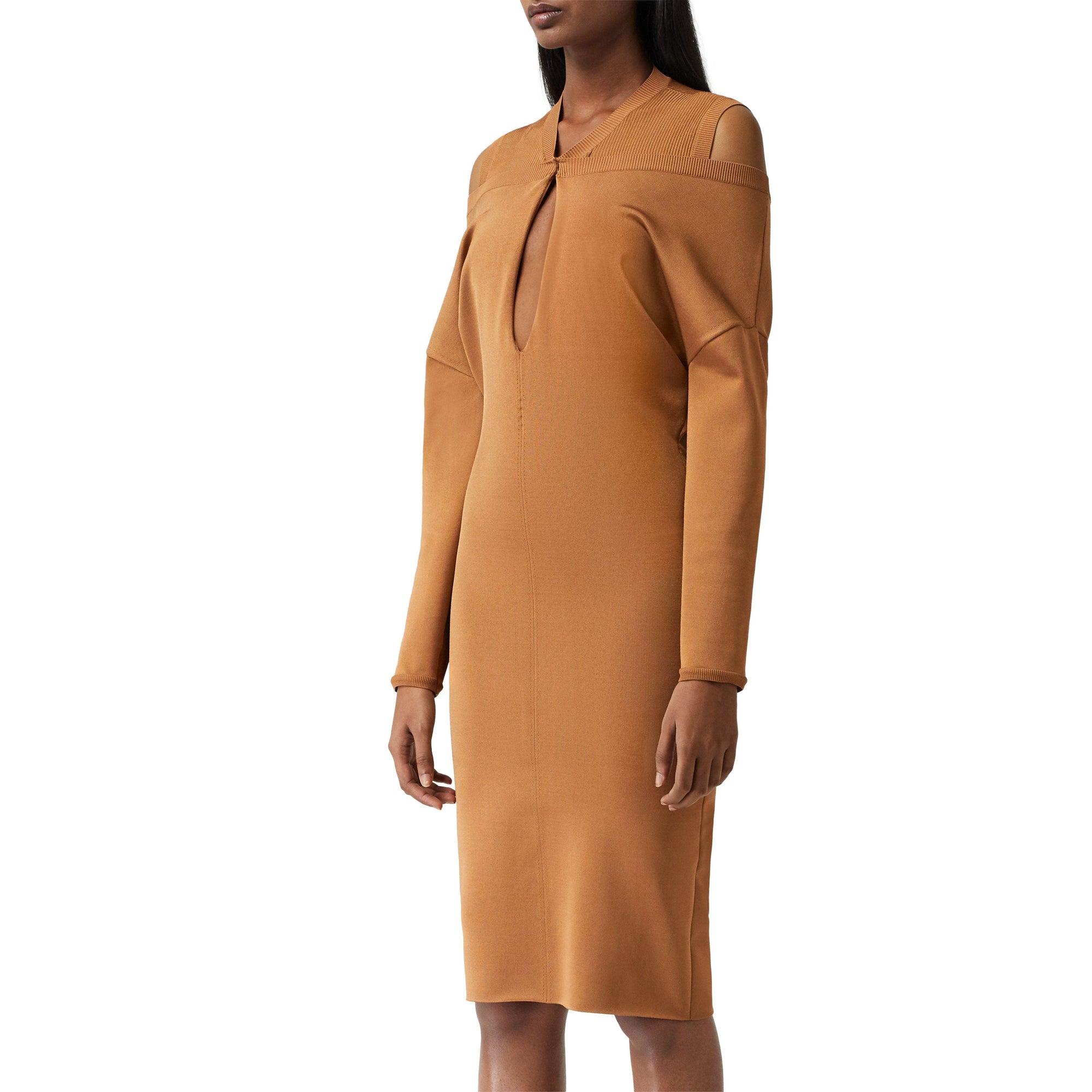 Robe à manches longues en maille avec découpes - Camel