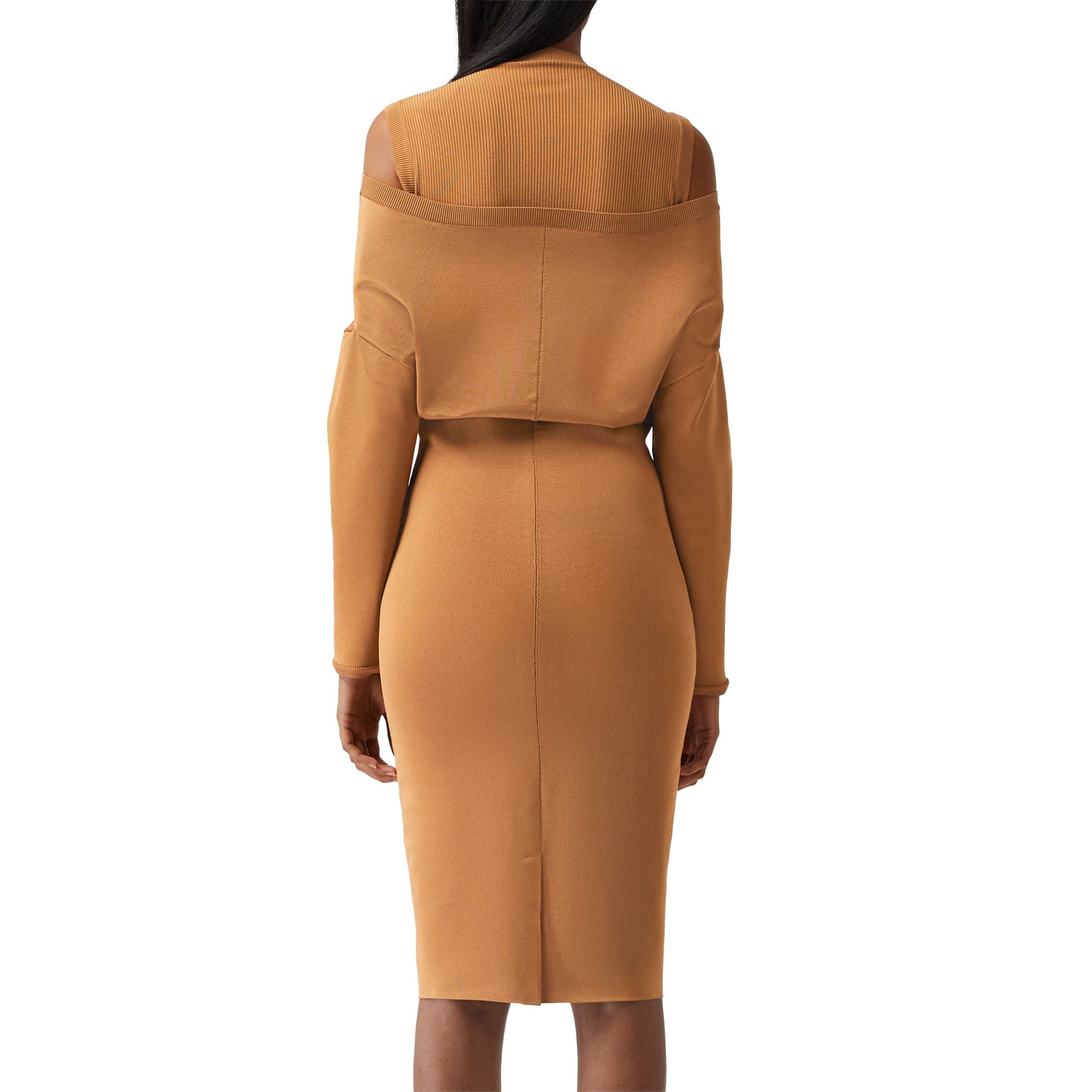 Robe à manches longues en maille avec découpes - Camel