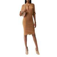 Robe à manches longues en maille avec découpes - Camel