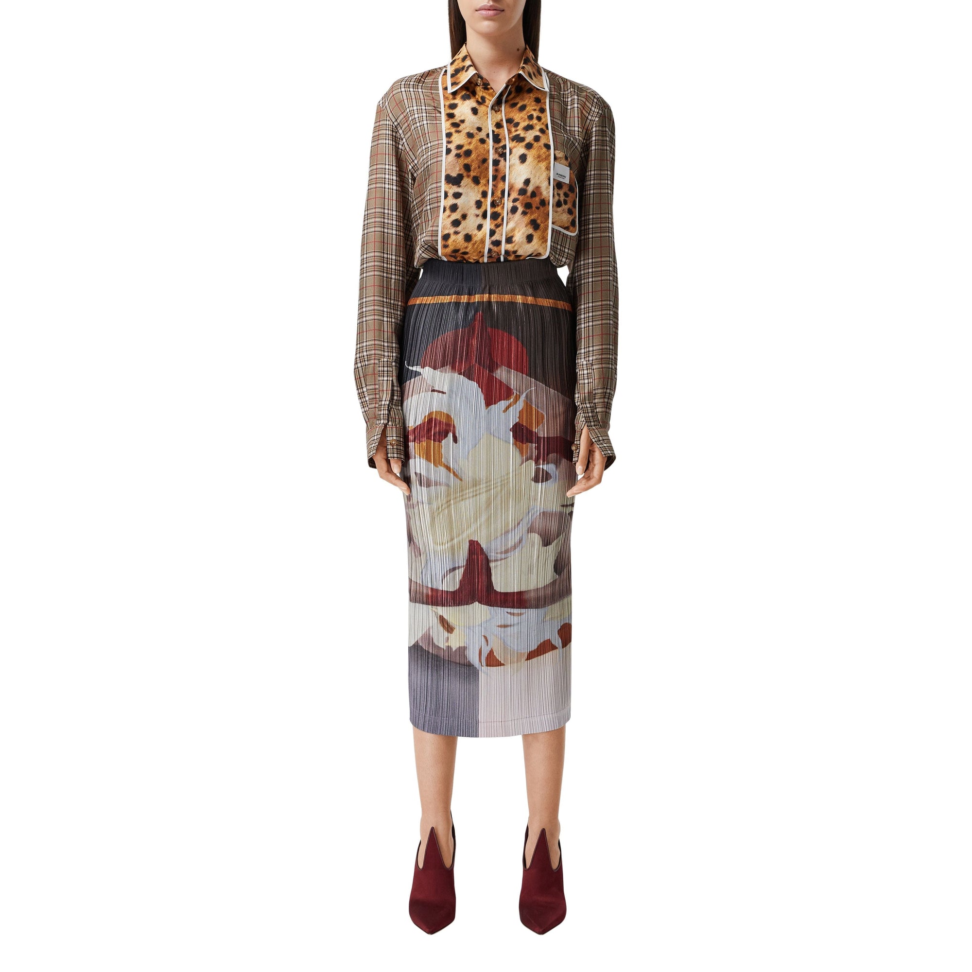 Jupe plissée en satin à imprimé zen - Multicolour