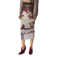 Jupe plissée en satin à imprimé zen - Multicolour