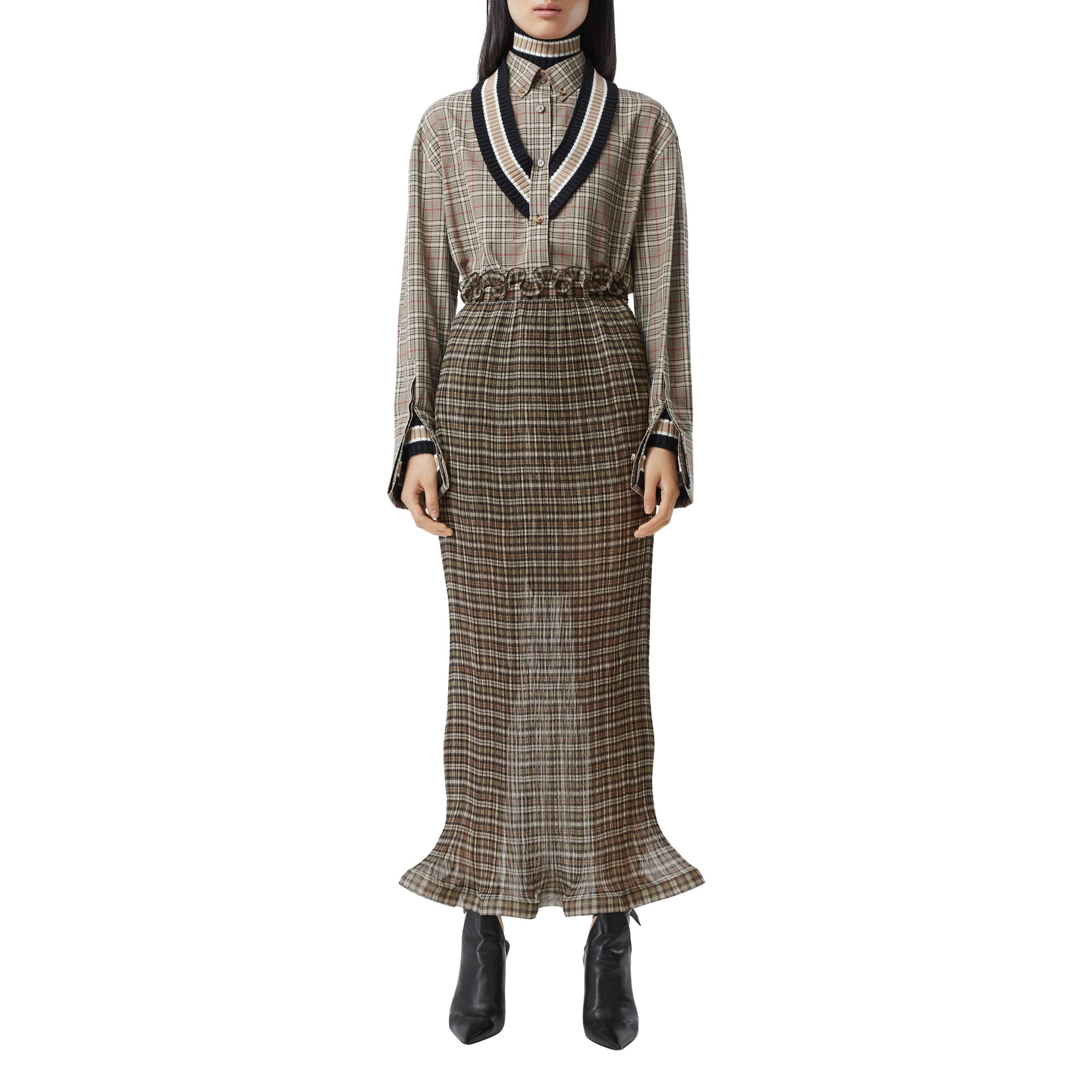 Jupe plissée à volants en mousseline Check - Mahogany Check