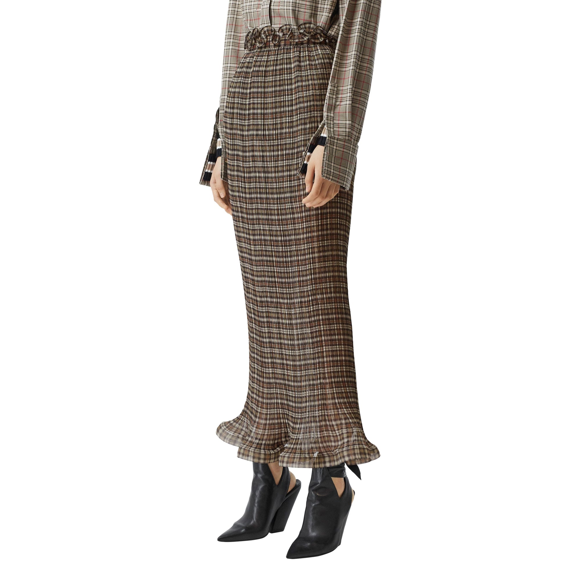 Jupe plissée à volants en mousseline Check - Mahogany Check