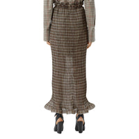 Jupe plissée à volants en mousseline Check - Mahogany Check