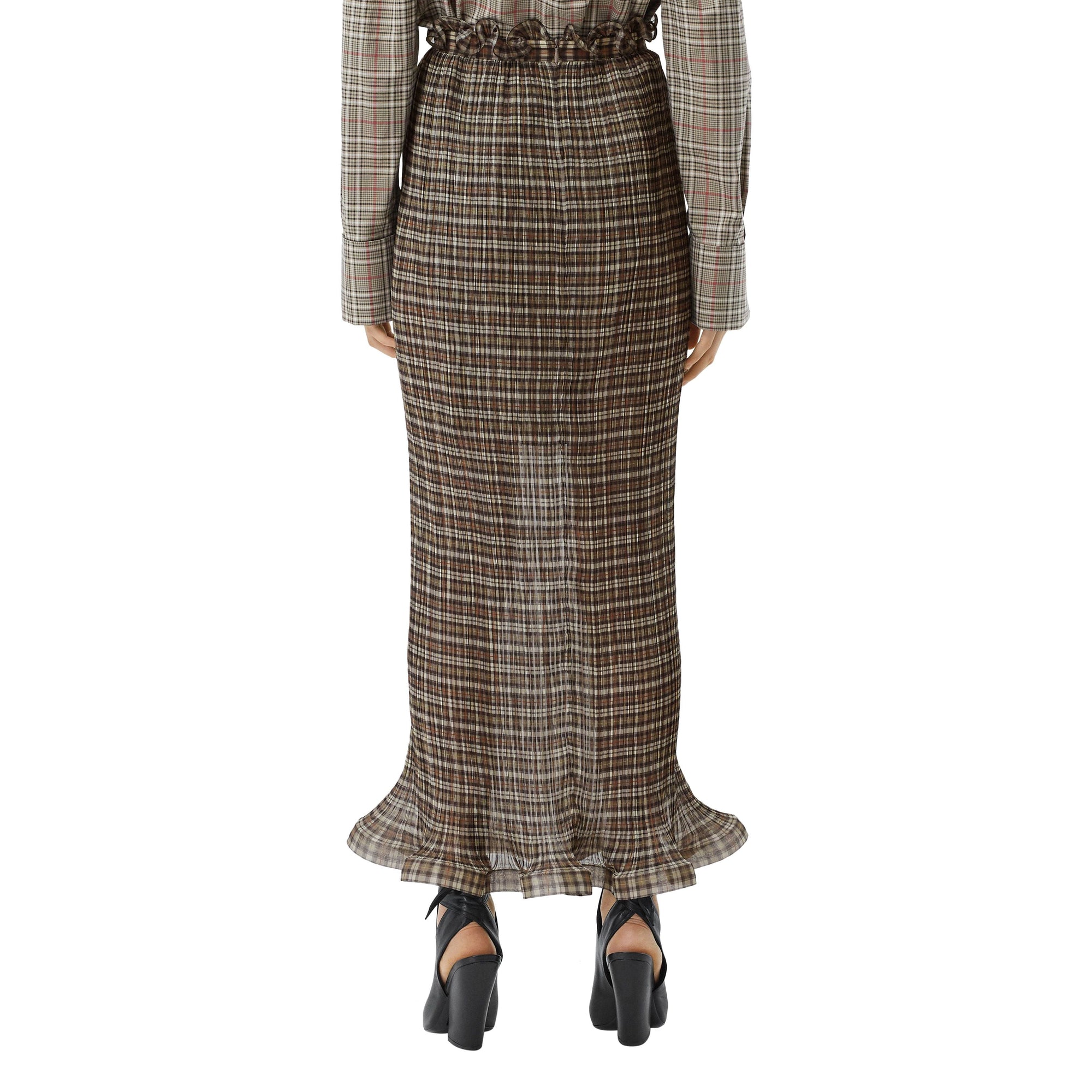 Jupe plissée à volants en mousseline Check - Mahogany Check
