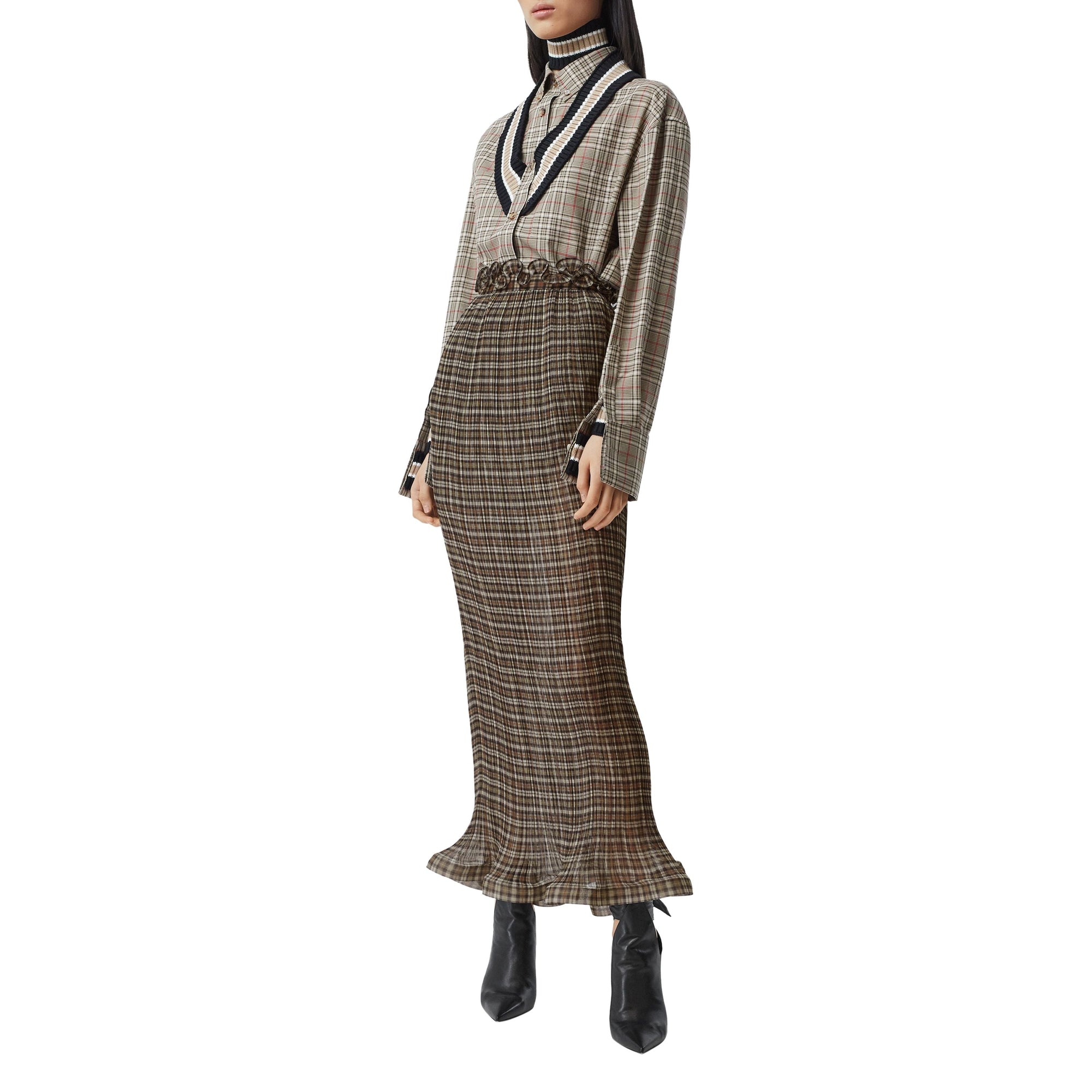 Jupe plissée à volants en mousseline Check - Mahogany Check