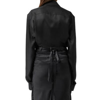 Chemise à pli en satin de soie avec logo appliqué - Black