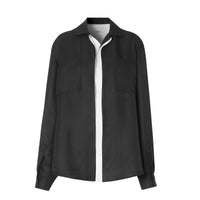 Chemise à pli en satin de soie avec logo appliqué - Black