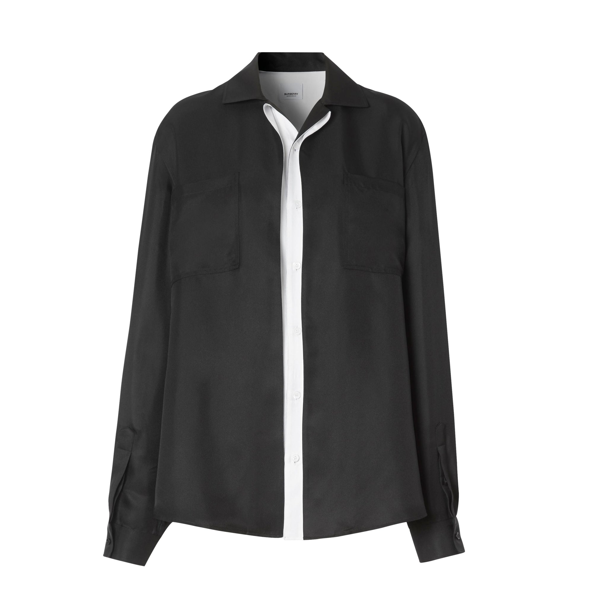 Chemise à pli en satin de soie avec logo appliqué - Black