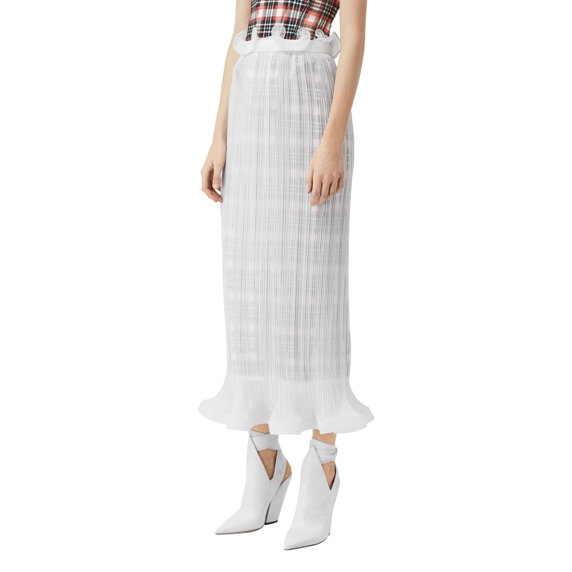 Jupe plissée à volants en mousseline ajustée - Optic White