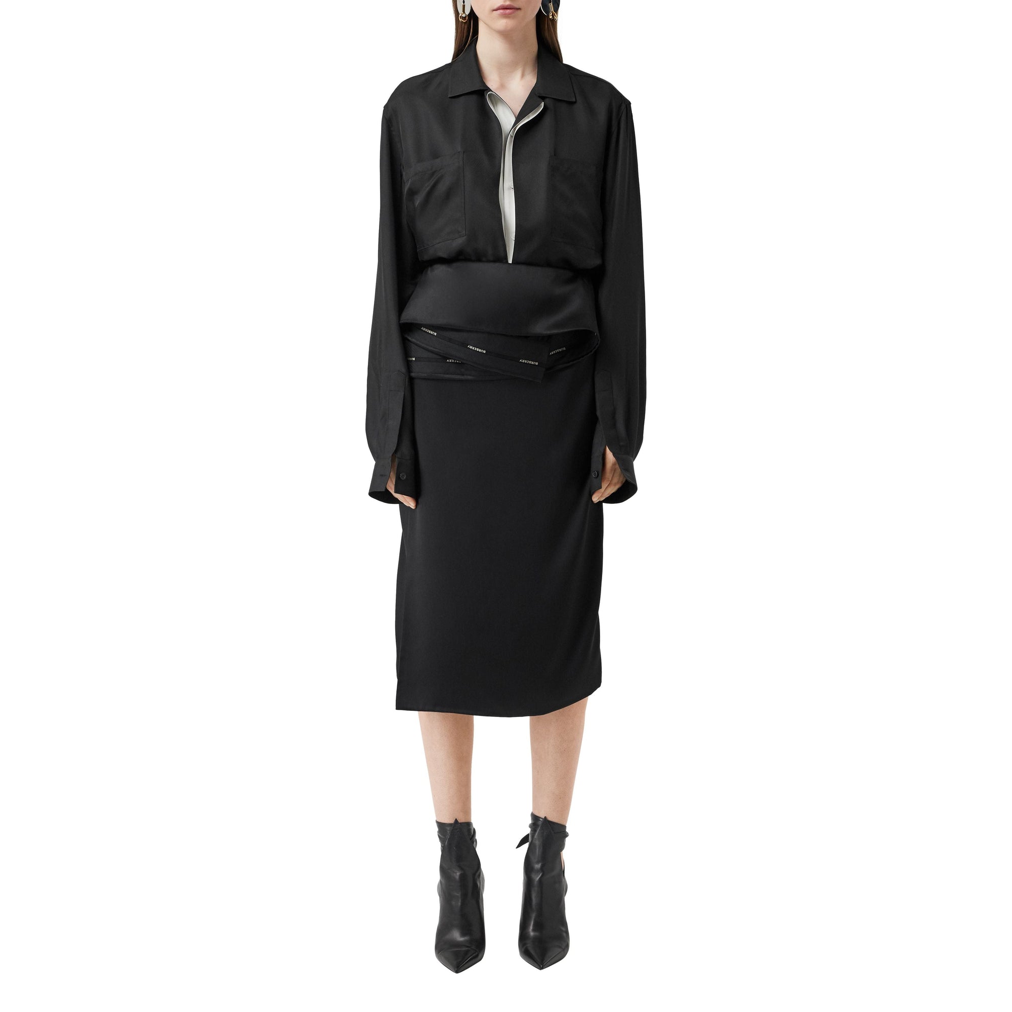 Jupe à rabat en satin de soie - Black