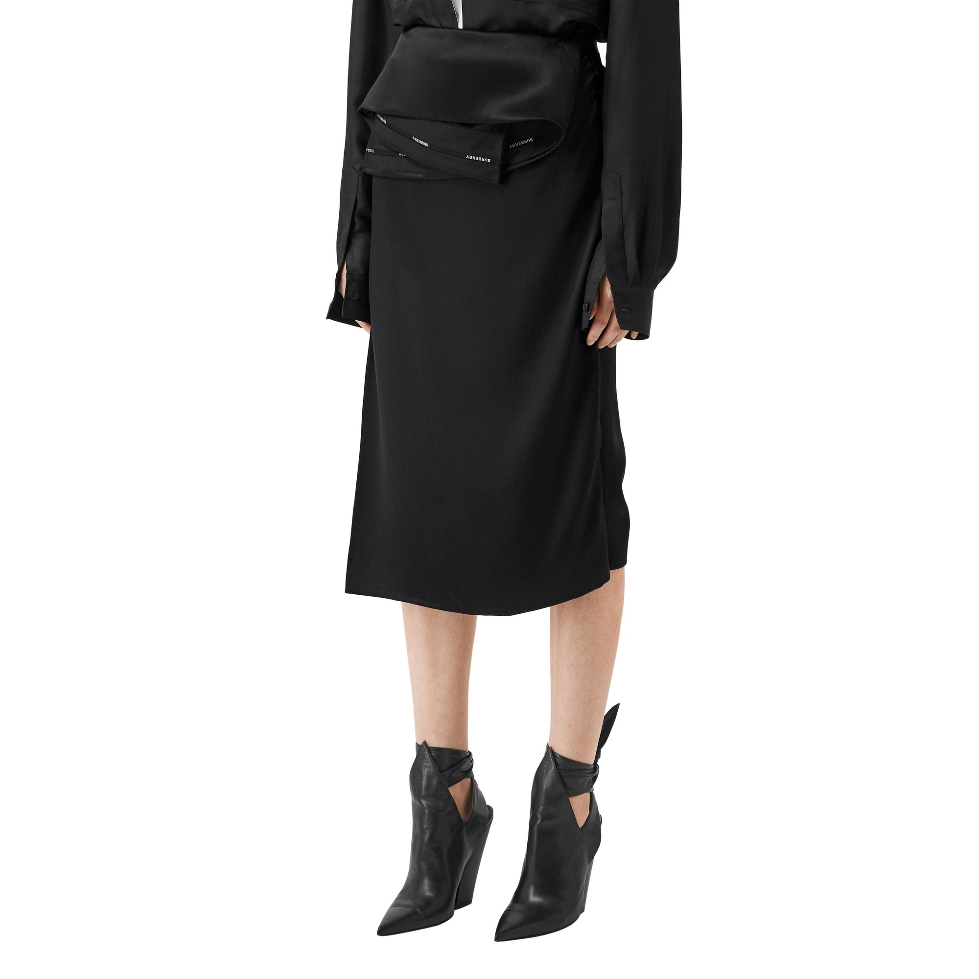 Jupe à rabat en satin de soie - Black