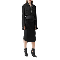 Jupe à rabat en satin de soie - Black