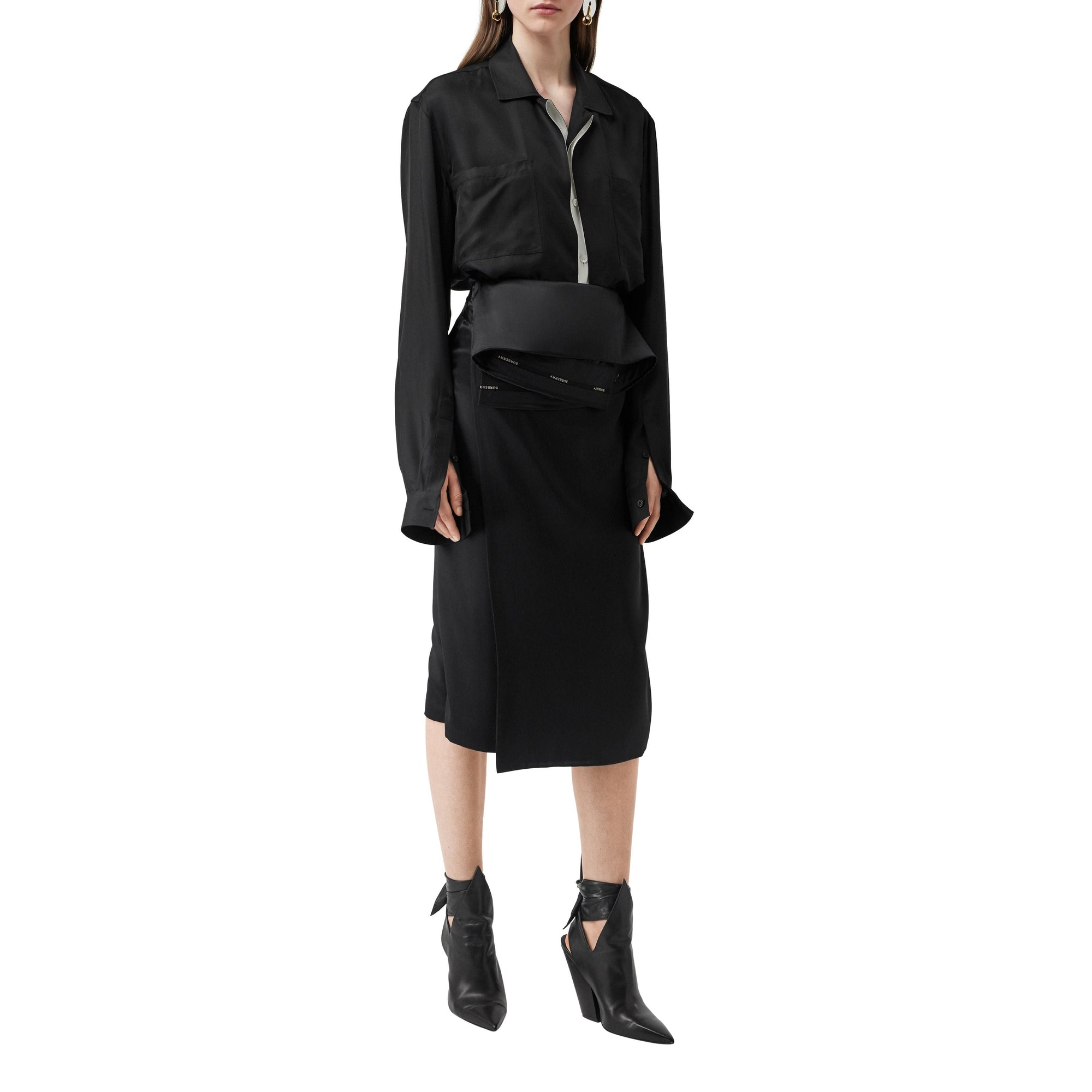 Jupe à rabat en satin de soie - Black