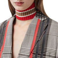 Veste tailleur en laine technique avec basque - Dark Brown Check