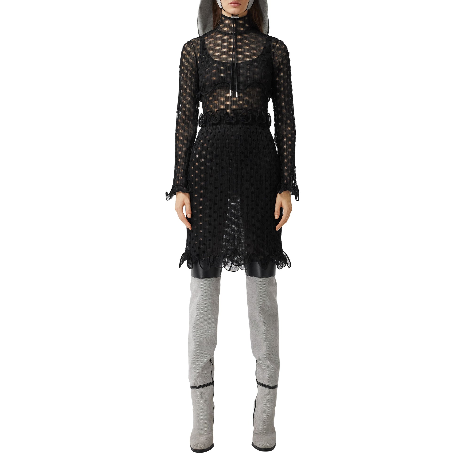 Haut court à col montant en tulle avec volants - Black