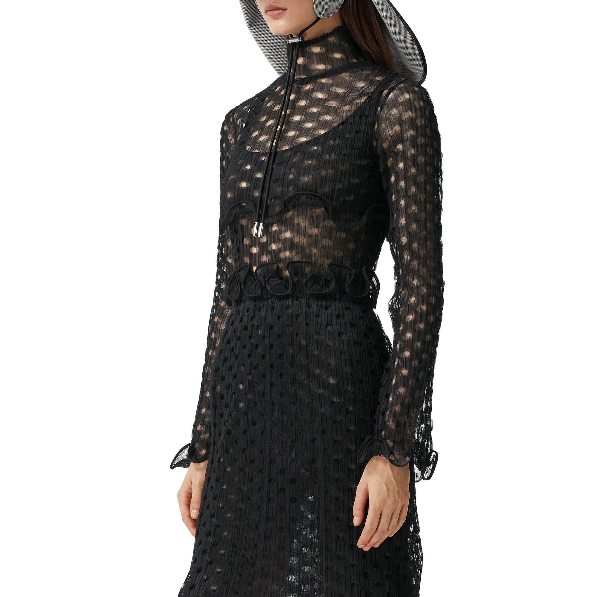 Haut court à col montant en tulle avec volants - Black