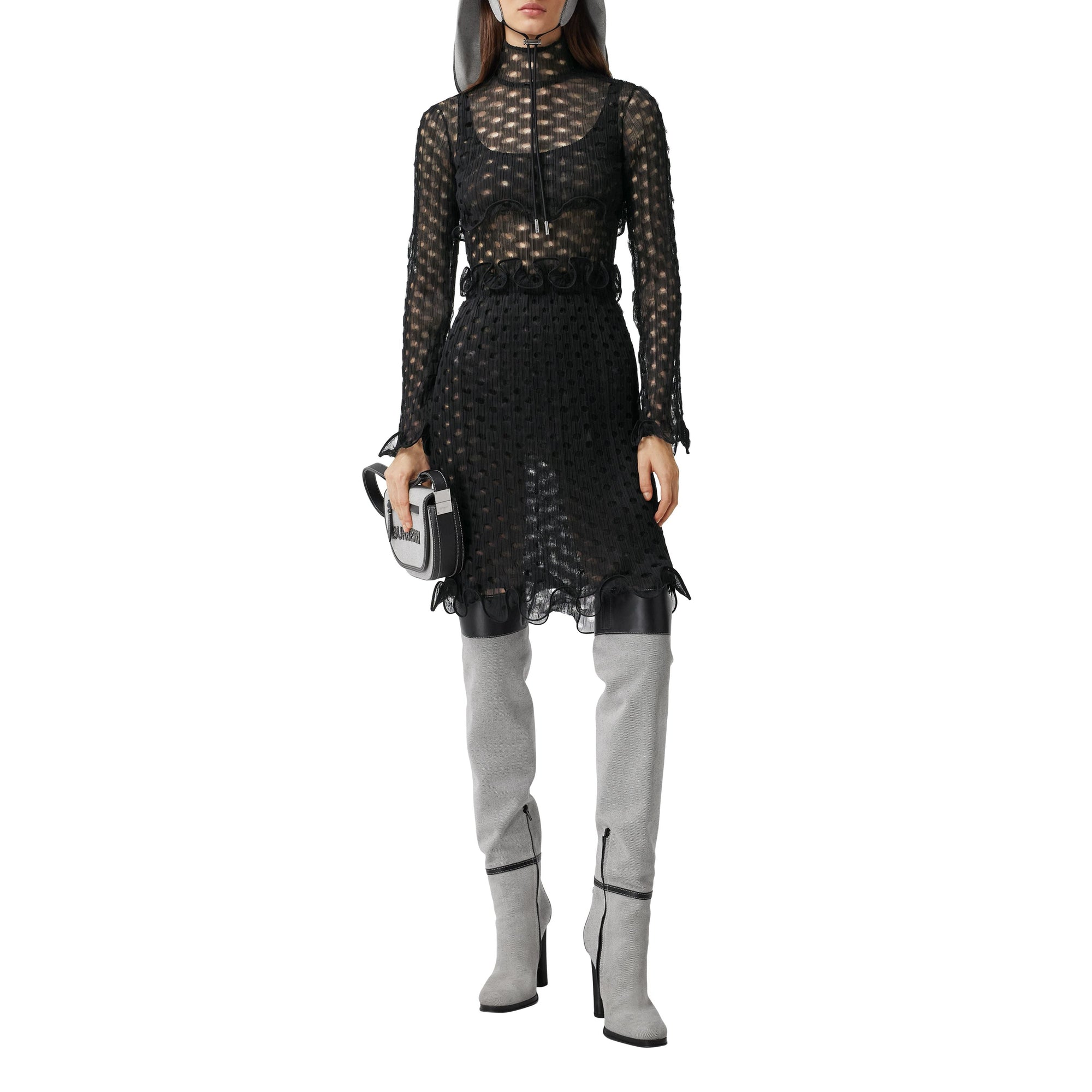 Haut court à col montant en tulle avec volants - Black