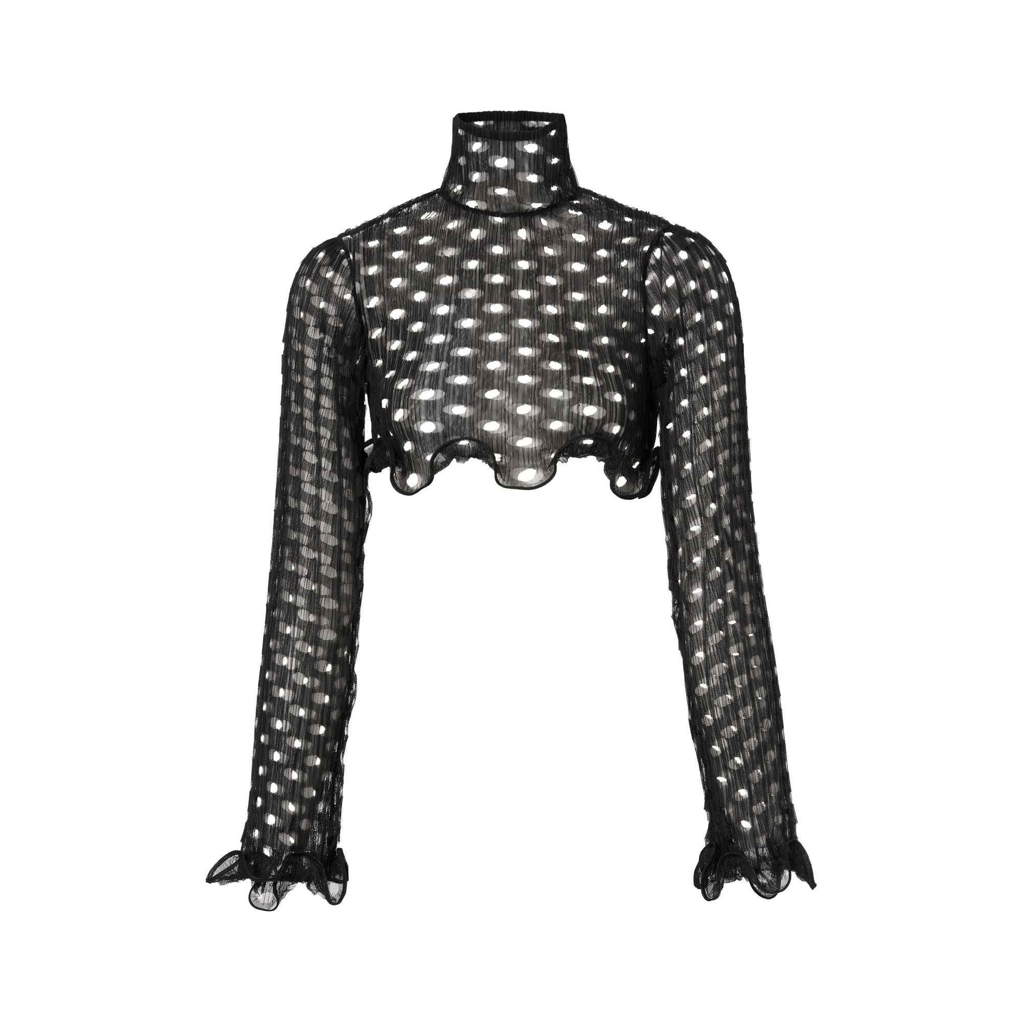 Haut court à col montant en tulle avec volants - Black