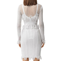 Haut court à col montant en résille avec volants - Optic White