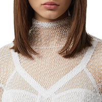 Haut court à col montant en résille avec volants - Optic White