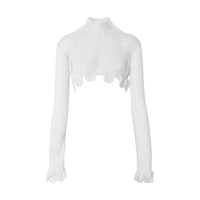 Haut court à col montant en résille avec volants - Optic White