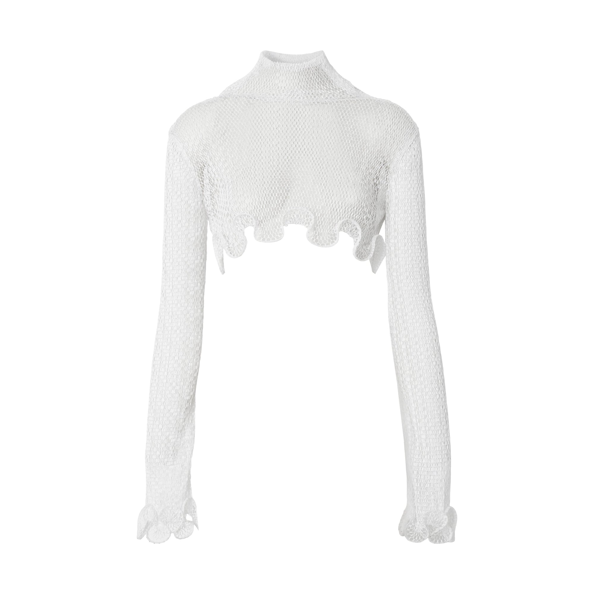 Haut court à col montant en résille avec volants - Optic White