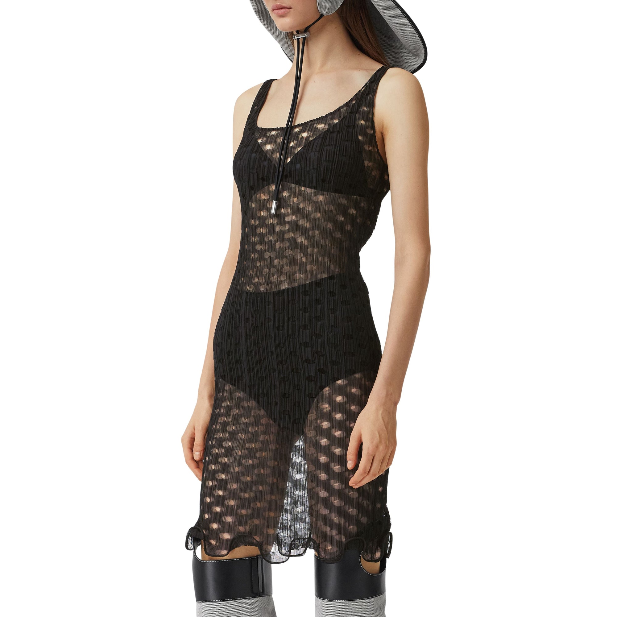 Robe nuisette en tulle à volants - Black