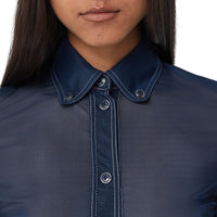 Chemise à col boutonné en jersey stretch diaphane - Dark Carbon Blue