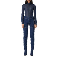 Chemise à col boutonné en jersey stretch diaphane - Dark Carbon Blue