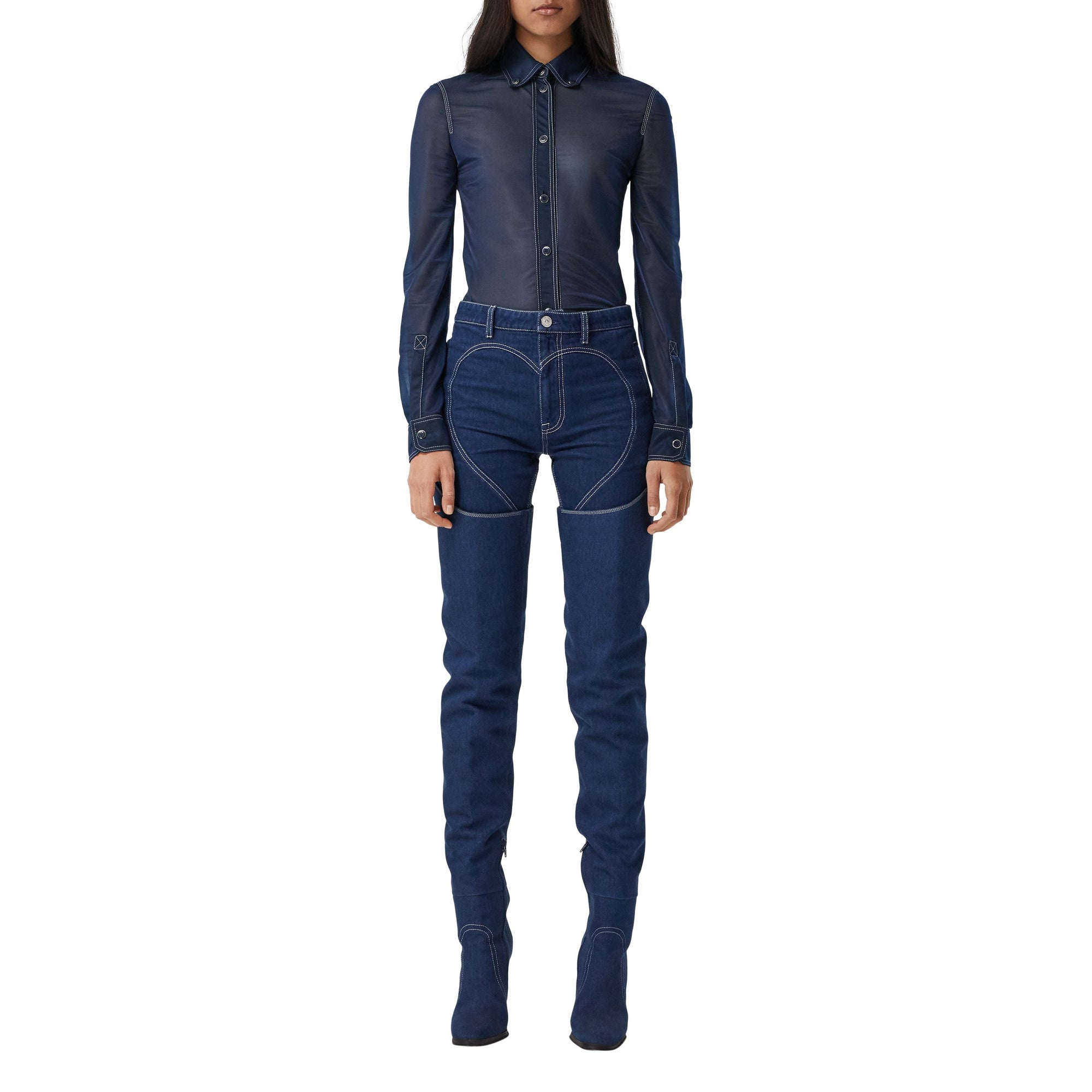 Chemise à col boutonné en jersey stretch diaphane - Dark Carbon Blue