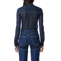 Chemise à col boutonné en jersey stretch diaphane - Dark Carbon Blue