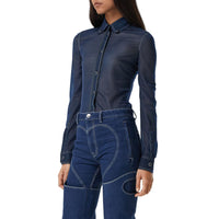 Chemise à col boutonné en jersey stretch diaphane - Dark Carbon Blue