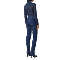 Chemise à col boutonné en jersey stretch diaphane - Dark Carbon Blue