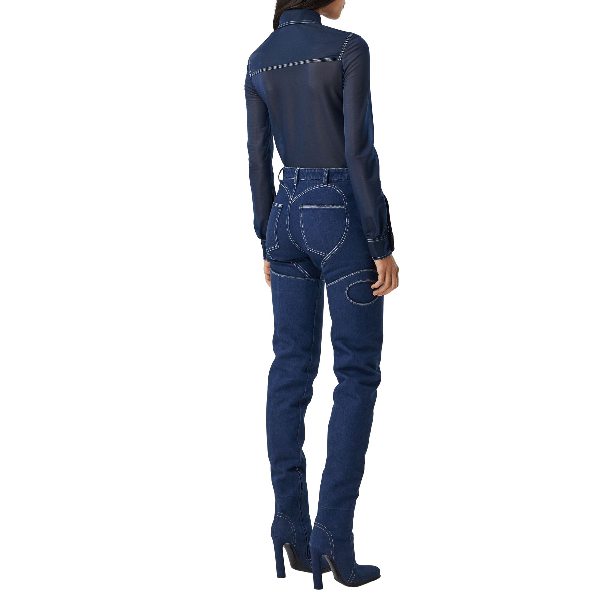 Chemise à col boutonné en jersey stretch diaphane - Dark Carbon Blue