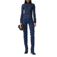 Chemise à col boutonné en jersey stretch diaphane - Dark Carbon Blue