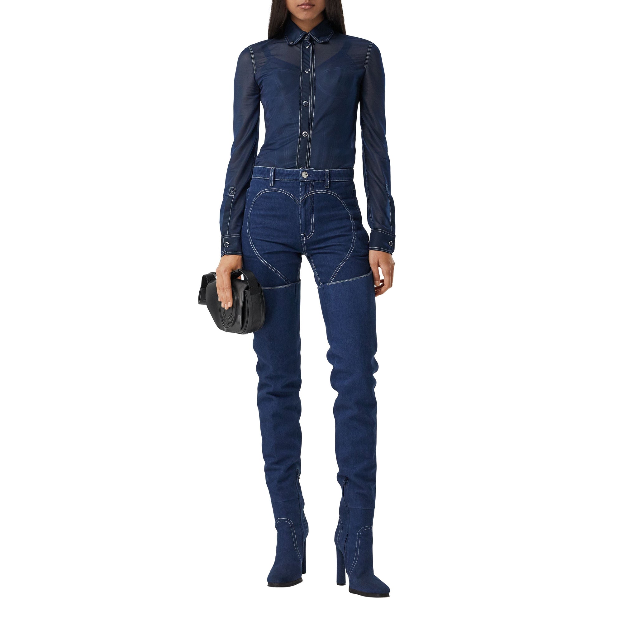 Chemise à col boutonné en jersey stretch diaphane - Dark Carbon Blue