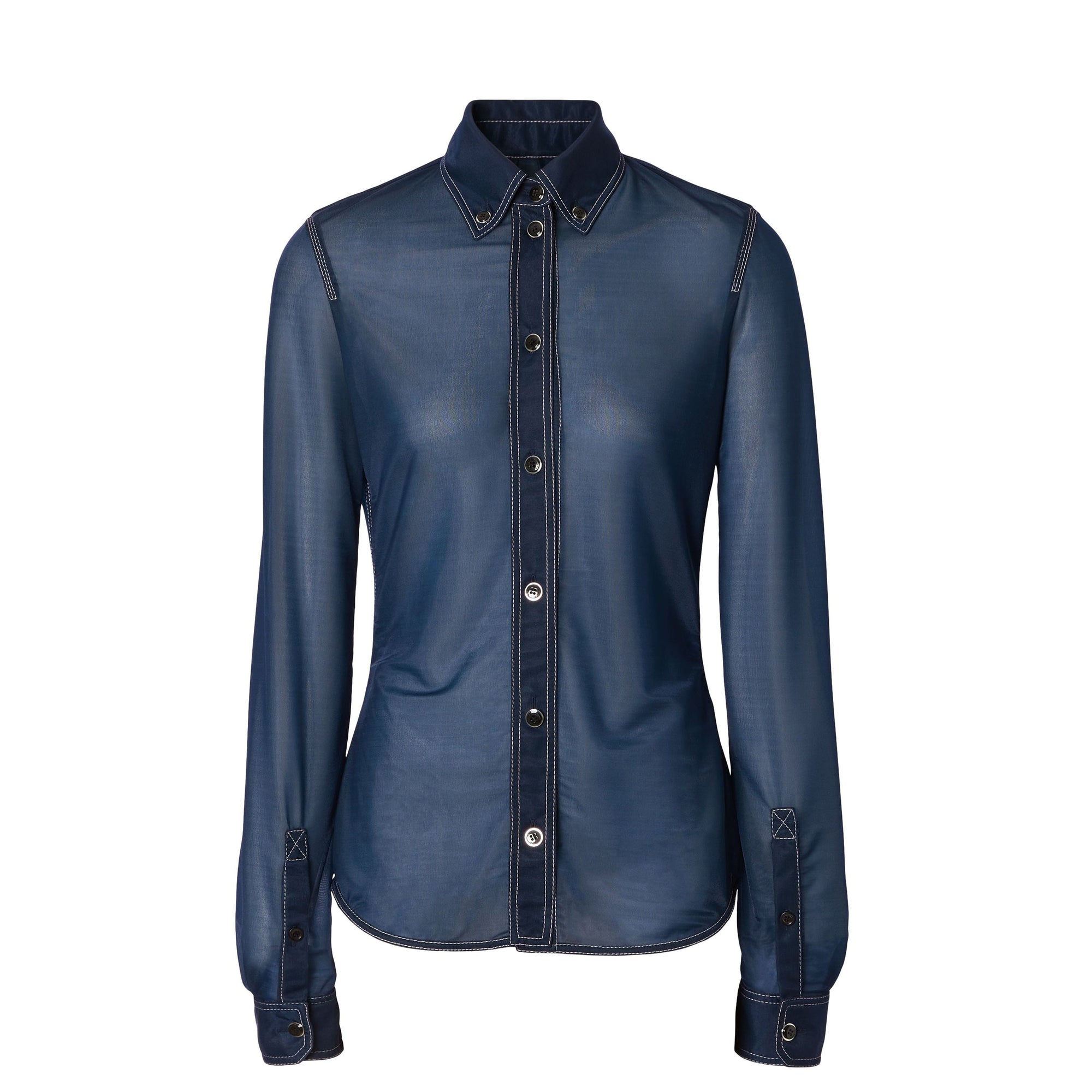 Chemise à col boutonné en jersey stretch diaphane - Dark Carbon Blue